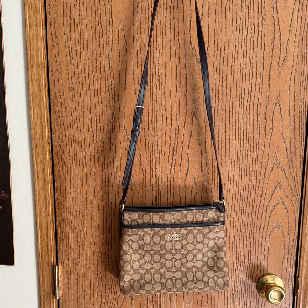 Coach Tan and Brown Signature Crossbody Bag
